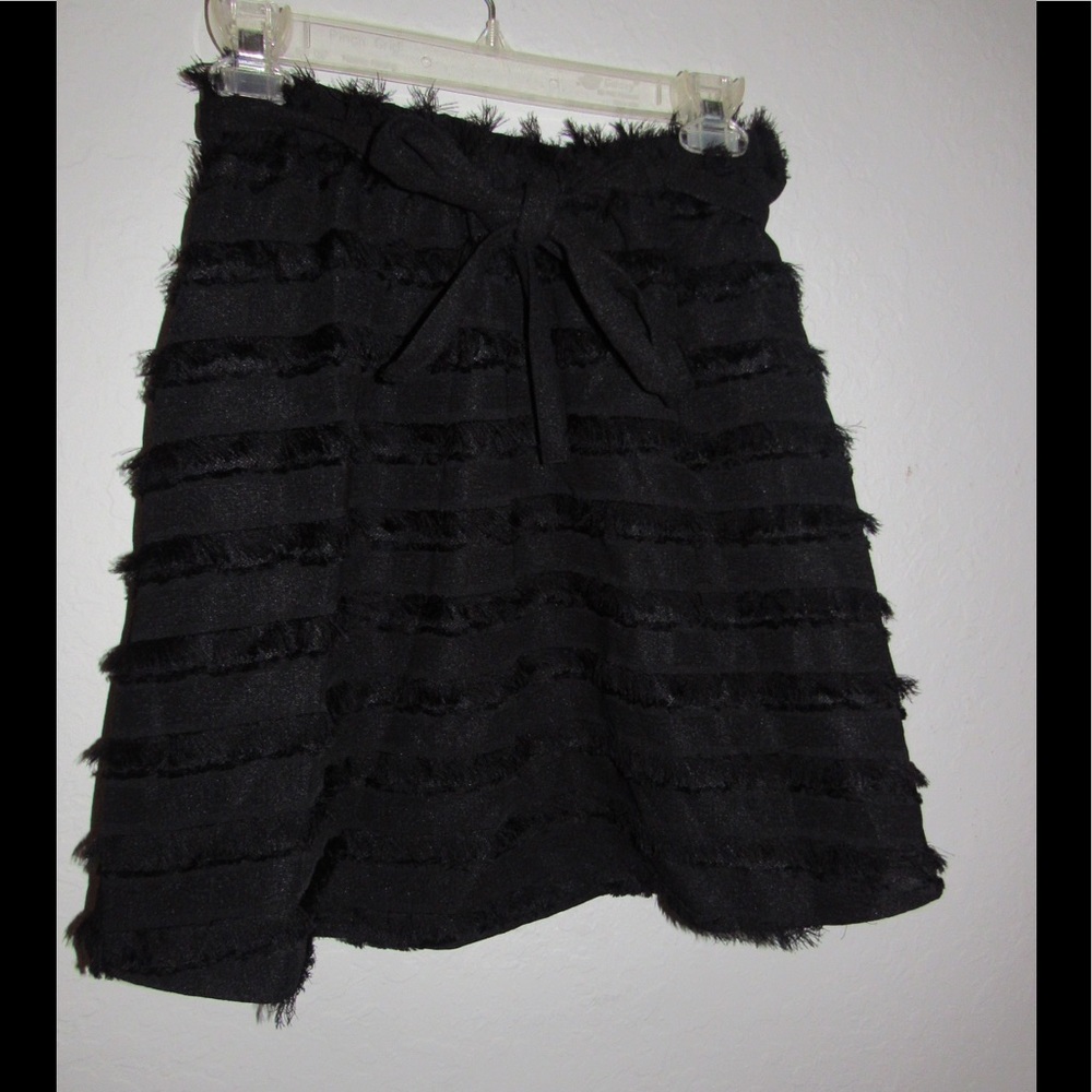 Textured Black Skirt with Bow